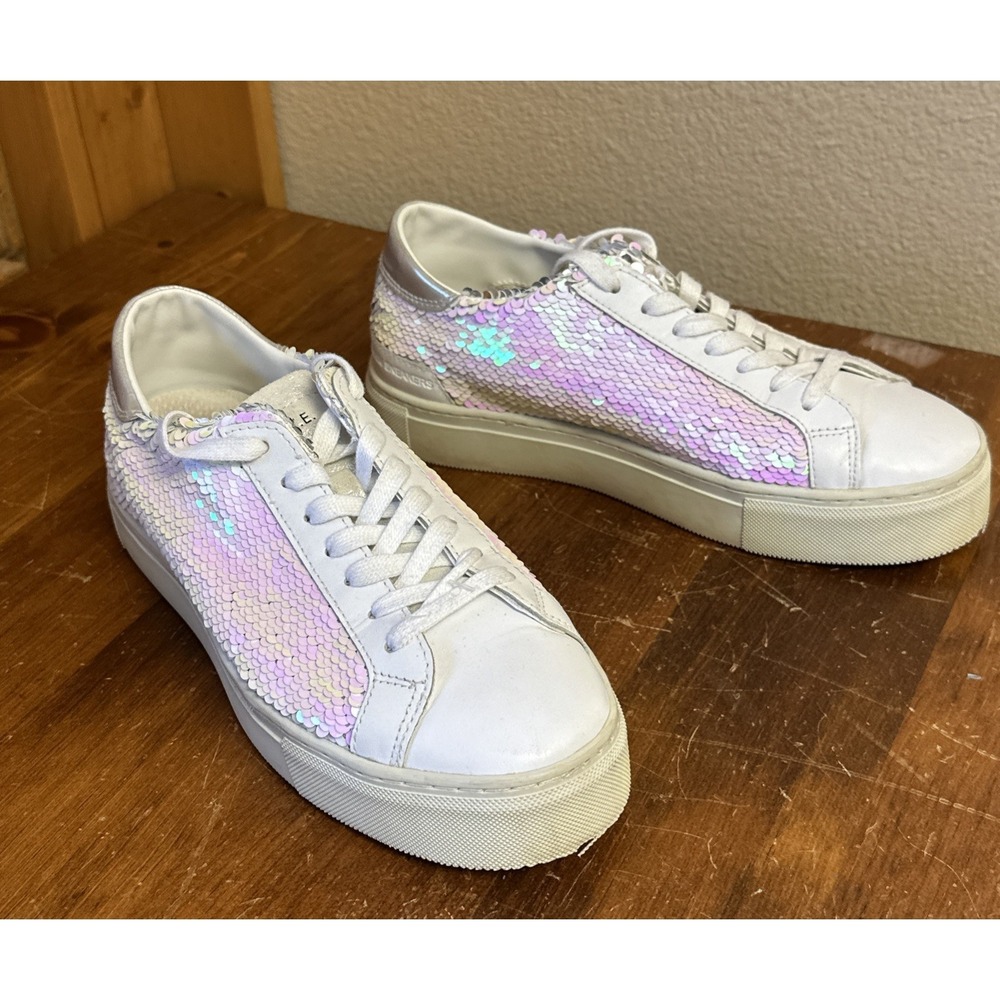 D.A.T.E. Sneakers 7 Pink Iridescent Sequin Premium Shoes Glam Artsy Y2K EUC